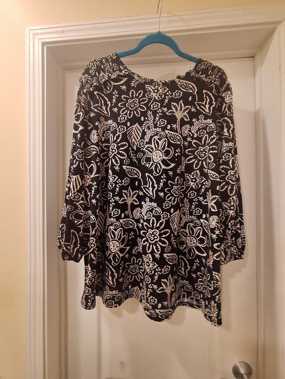 Black and White Floral Peasant Top - Women Shirt